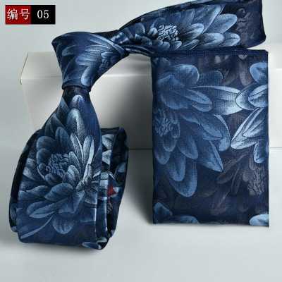 Picture of Luxury Fashionable Neck Tie + Matching Pocket Square Set for Men (1 Set) (Floral Pattern Blue,Int: One size)