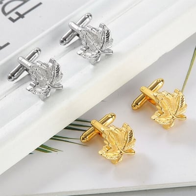 Picture of Men's Maple Leaf Metal French Cufflinks Pair Set (Gold)