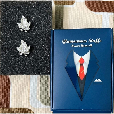 Picture of Men's Maple Leaf Metal French Cufflinks Pair Set (Silver)