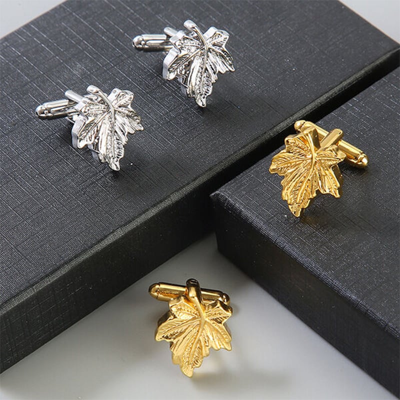 Picture of Men's Maple Leaf Metal French Cufflinks Pair Set (Silver)