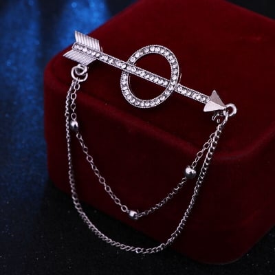 Picture of Arrow Chain Brooch For Men Fashion Suit Accessories (Silver)