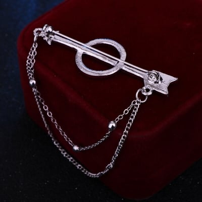 Picture of Arrow Chain Brooch For Men Fashion Suit Accessories (Silver)