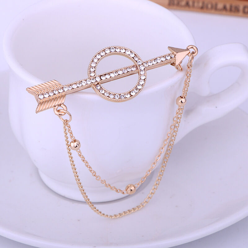 Picture of Arrow Chain Brooch For Men Fashion Suit Accessories (Gold)