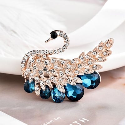 Picture of Swan Rhinestone Brooch For Women's Korean Style Cloth Accessories (Blue Stone Swan)