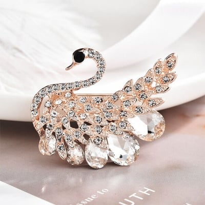 Picture of Swan Rhinestone Brooch For Women's Korean Style Cloth Accessories (White Stone Swan)