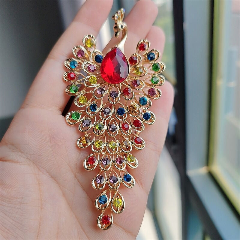 Picture of Peacock Corsage High-end Rhinestone Brooch Clothing Accessories (Red Stoned Peacock)