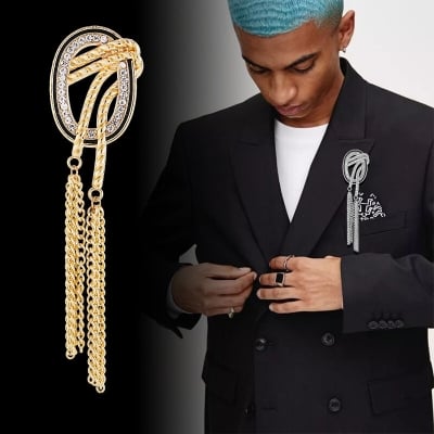 Picture of Tassel Corsage Brooch For Men's Fashion Suit Accessories (Silver)