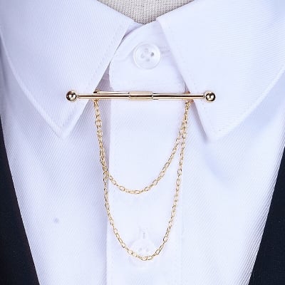 Picture of Round Head Double Chain Tassel For Mens Shirt Collar Pin  Accessories (Golden N)