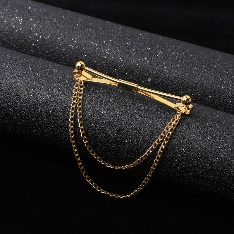 Picture of Round Head Double Chain Tassel For Mens Shirt Collar Pin  Accessories (Golden N)