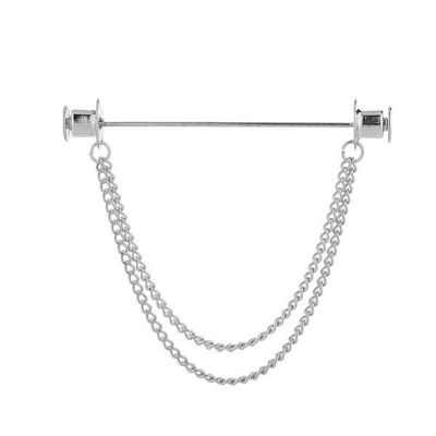 Picture of Round Head Double Chain Tassel For Mens Shirt Collar Pin  Accessories (Silver)