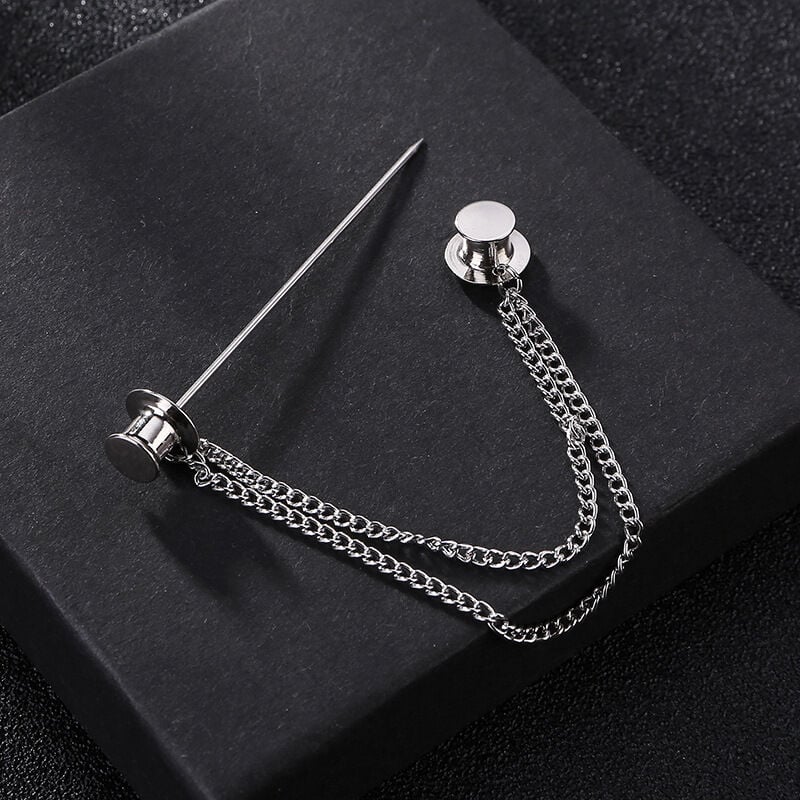 Picture of Round Head Double Chain Tassel For Mens Shirt Collar Pin  Accessories (Silver)