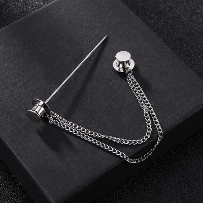Picture of Round Head Double Chain Tassel For Mens Shirt Collar Pin  Accessories (Silver)