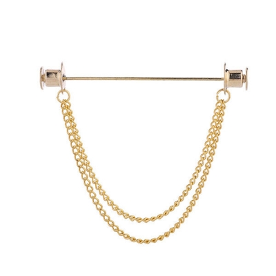 Picture of Round Head Double Chain Tassel For Mens Shirt Collar Pin  Accessories (Gold)