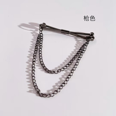 Picture of Round Head Double Chain Tassel For Mens Shirt Collar Pin  Accessories (Gun Black N)