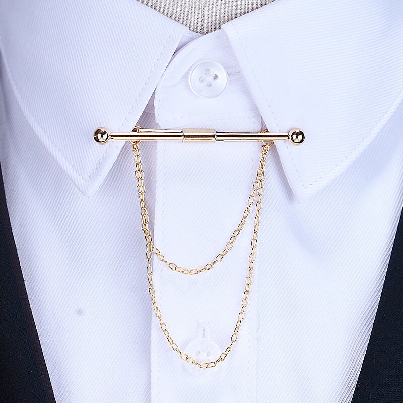 Picture of Round Head Double Chain Tassel For Mens Shirt Collar Pin  Accessories (Gun Black N)
