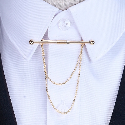 Picture of Round Head Double Chain Tassel For Mens Shirt Collar Pin  Accessories (Gun Black N)