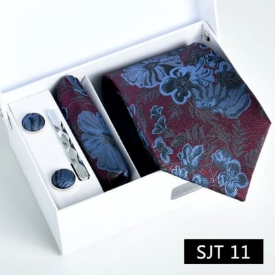 Picture of Men's Luxury Polyester Silk Fashionable Neck Tie - 4 items Set Box (1 Set) (SJT 11,Int: One size)
