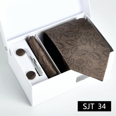 Picture of Men's Luxury Polyester Silk Fashionable Neck Tie - 4 items Set Box (1 Set) (SJT 34,Int: One size)