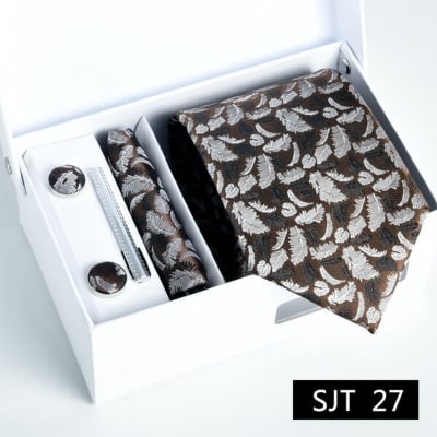 Picture of Men's Luxury Polyester Silk Fashionable Neck Tie - 4 items Set Box (1 Set) (SJT 27,Int: One size)