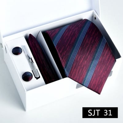 Picture of Men's Luxury Polyester Silk Fashionable Neck Tie - 4 items Set Box (1 Set) (SJT 31,Int: One size)