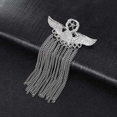 Picture of Men's Suit Korean Brooch Chain Collar Suit Brooch Simple Badge Accessories (Silver pure metal tassel)