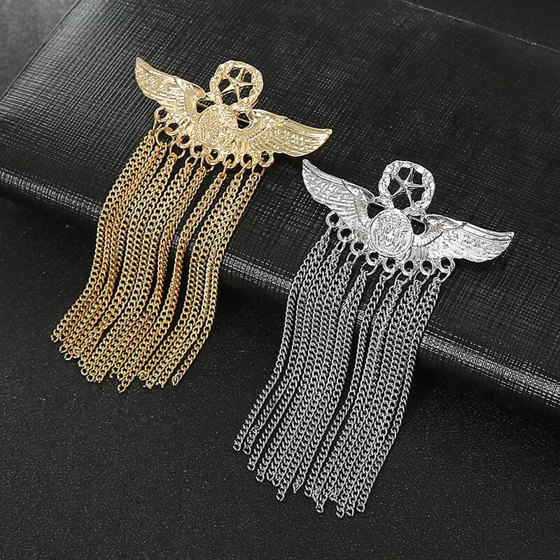 Picture of Men's Suit Korean Brooch Chain Collar Suit Brooch Simple Badge Accessories (Silver pure metal tassel)