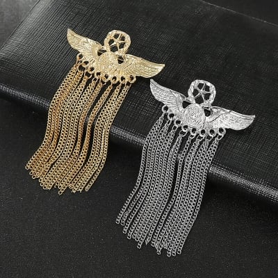 Picture of Men's Suit Korean Brooch Chain Collar Suit Brooch Simple Badge Accessories (Silver pure metal tassel)