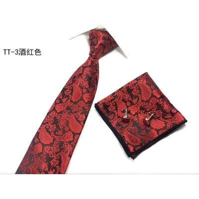 Picture of Men's Neck Tie New Formal Wear Paisley Cashew Flower Three-piece Suit Fashion Accessories (TT-3 (Dark Red),Int: One size)