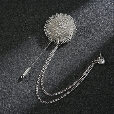Picture of Men's Suit Brooch Twisted Ball Chain Brooch Simple Badge Accessories (Silver)