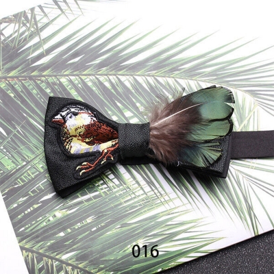 Picture of Men's Luxury Embroidery Wedding Groom Bird's Feather Bow Tie (016 (Black+Emerald Green Feather),Int: One size)