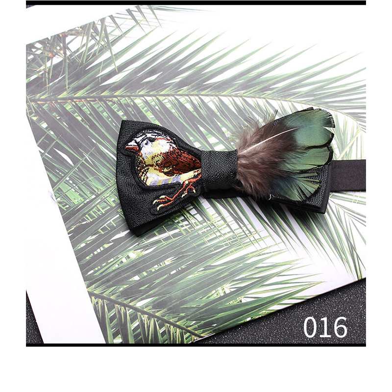 Picture of Men's Luxury Embroidery Wedding Groom Bird's Feather Bow Tie (016 (Black+Emerald Green Feather),Int: One size)
