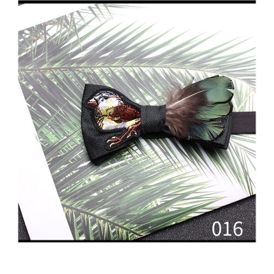 Picture of Men's Luxury Embroidery Wedding Groom Bird's Feather Bow Tie (016 (Black+Emerald Green Feather),Int: One size)
