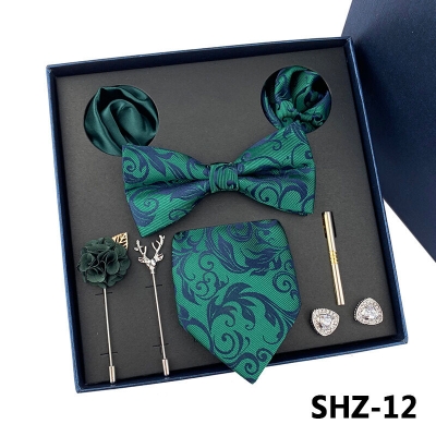 Picture of Mens Luxury Tie Set Box Fashion Check Pattern Necktie Square Scarf Combination 9P Set Box (SHZ-12,Int: One size)