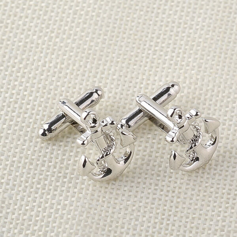 Picture of Men's Anchor Shape Navy French Shirt Cufflinks Pair (Silver Anchor)