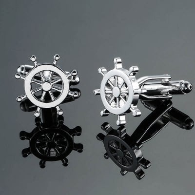 Picture of Men's Anchor Shape Navy French Shirt Cufflinks Pair (Silver Rudder)