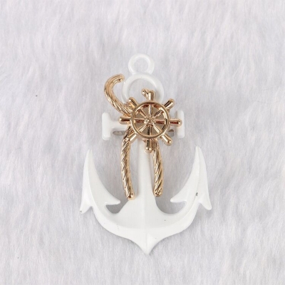 Picture of Naval White Anchor With Golden Rudder Brooch Pin Men's Suit Accessories (White)