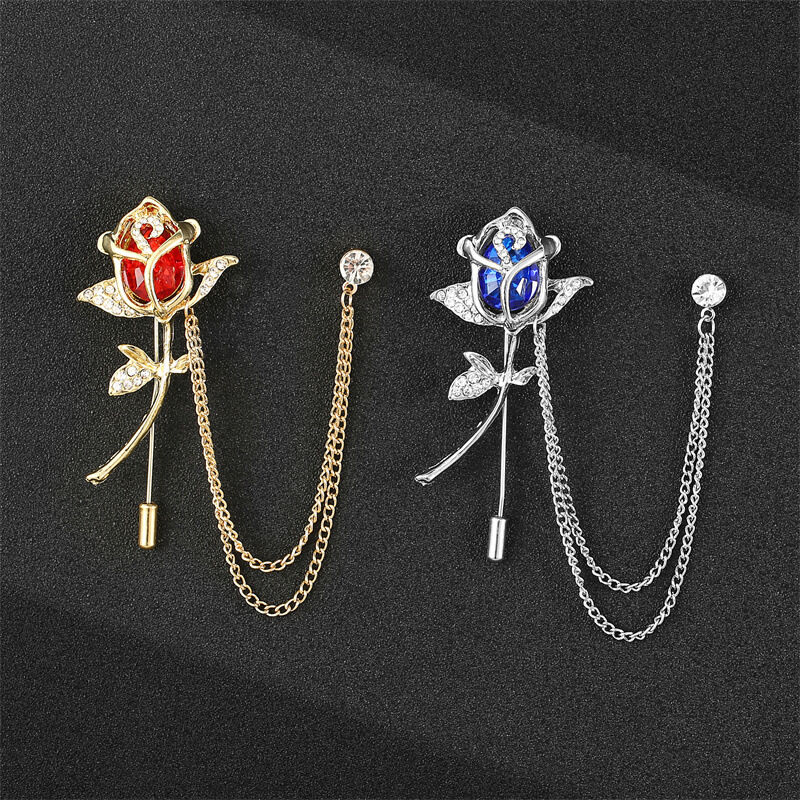 Picture of Metal Rhinestone Rose Flower Brooch Lapel Pin For Men & Women (Silver Blue)
