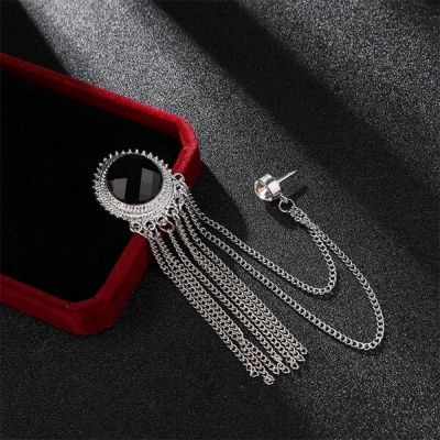 Picture of Tassel Rhinestone Brooch For Men & Women Fashion Accessories (Silver Black)