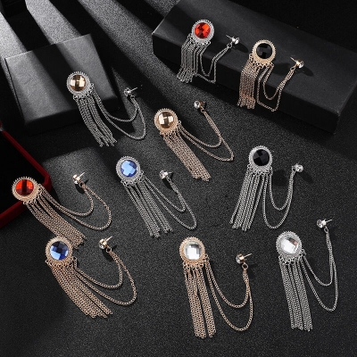 Picture of Tassel Rhinestone Brooch For Men & Women Fashion Accessories (Silver Black)