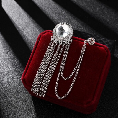 Picture of Tassel Rhinestone Brooch For Men & Women Fashion Accessories (Silver White)