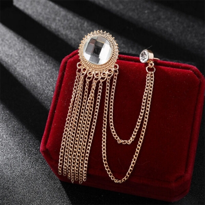 Picture of Tassel Rhinestone Brooch For Men & Women Fashion Accessories (Golden White)