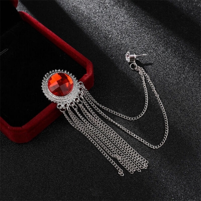 Picture of Tassel Rhinestone Brooch For Men & Women Fashion Accessories (Silver Red)