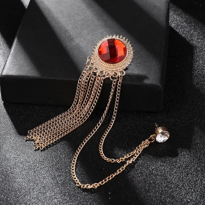Picture of Tassel Rhinestone Brooch For Men & Women Fashion Accessories (Golden Red)