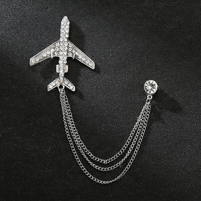 Picture of Men's Rhinestone Aircraft Chain Brooch For Fashion Accessories (Silver)
