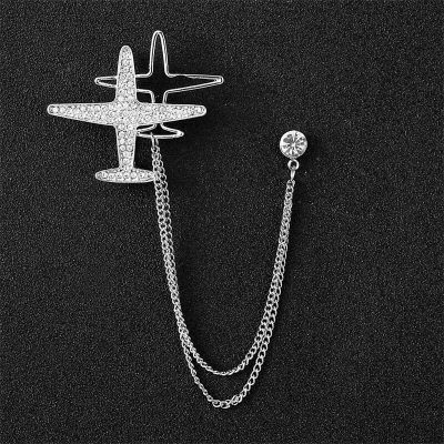 Picture of Men's Rhinestone Aircraft Chain Brooch For Fashion Accessories (Double Plane Silver)
