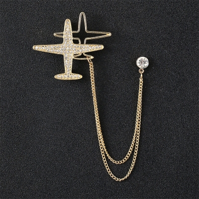 Picture of Men's Rhinestone Aircraft Chain Brooch For Fashion Accessories (Double Plane Gold)