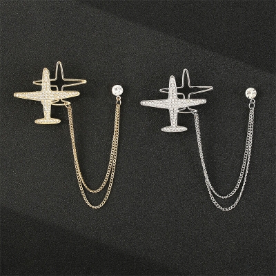Picture of Men's Rhinestone Aircraft Chain Brooch For Fashion Accessories (Double Plane Gold)
