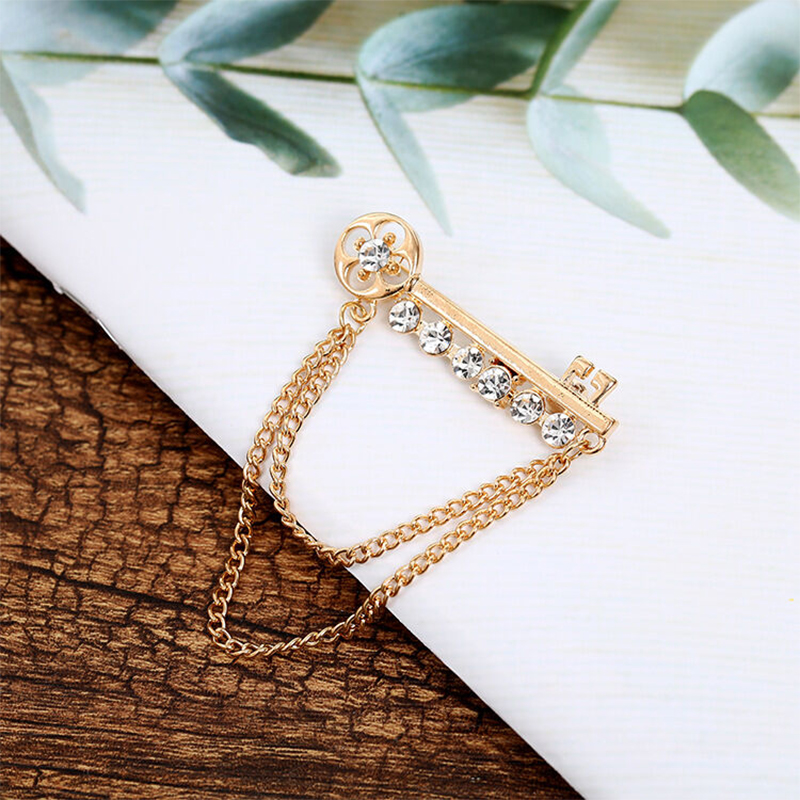 Picture of Key With Chain Brooch For Men & Women Fashion Accessories (Golden)