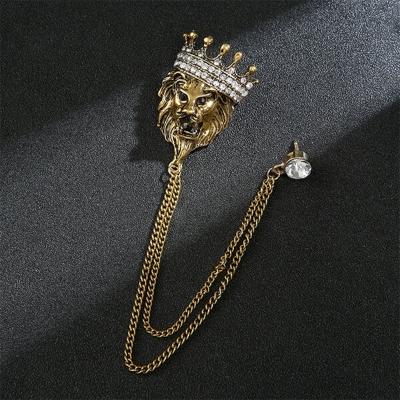 Picture of Antique Leopard Crown Chain Brooch For Fashion Accessories (Bronze)