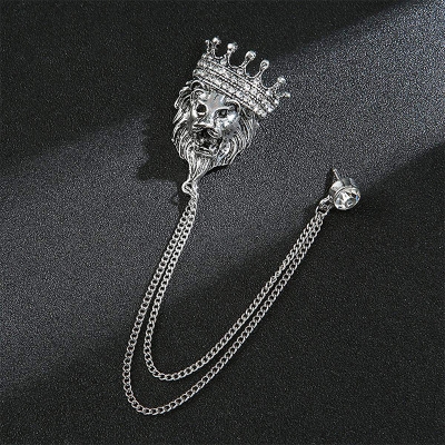 Picture of Antique Leopard Crown Chain Brooch For Fashion Accessories (Silver)